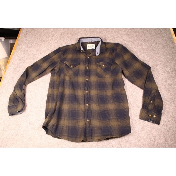Tallwoods Other - Tallwoods Filmore Flannel Shirt Mens Medium Olive Green Navy Blue Plaid